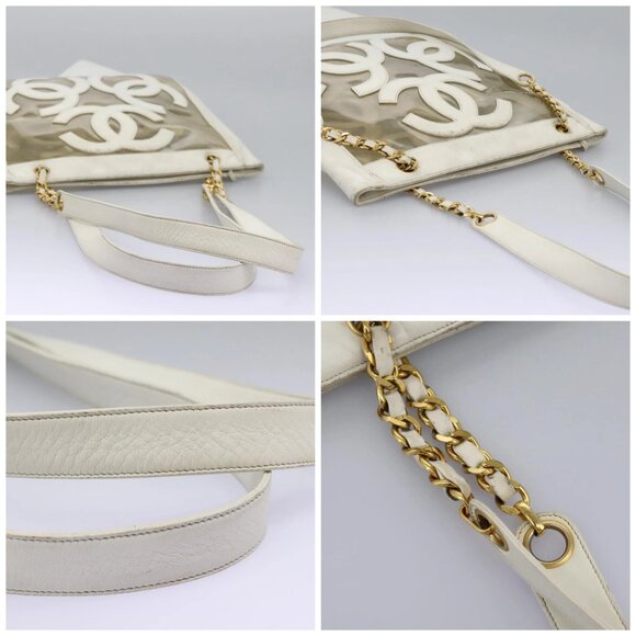 CHANEL Triple Coco Chain Tote Bag Vinyl Leather White Gold CC Auth bs23423 - Picture 16 of 16